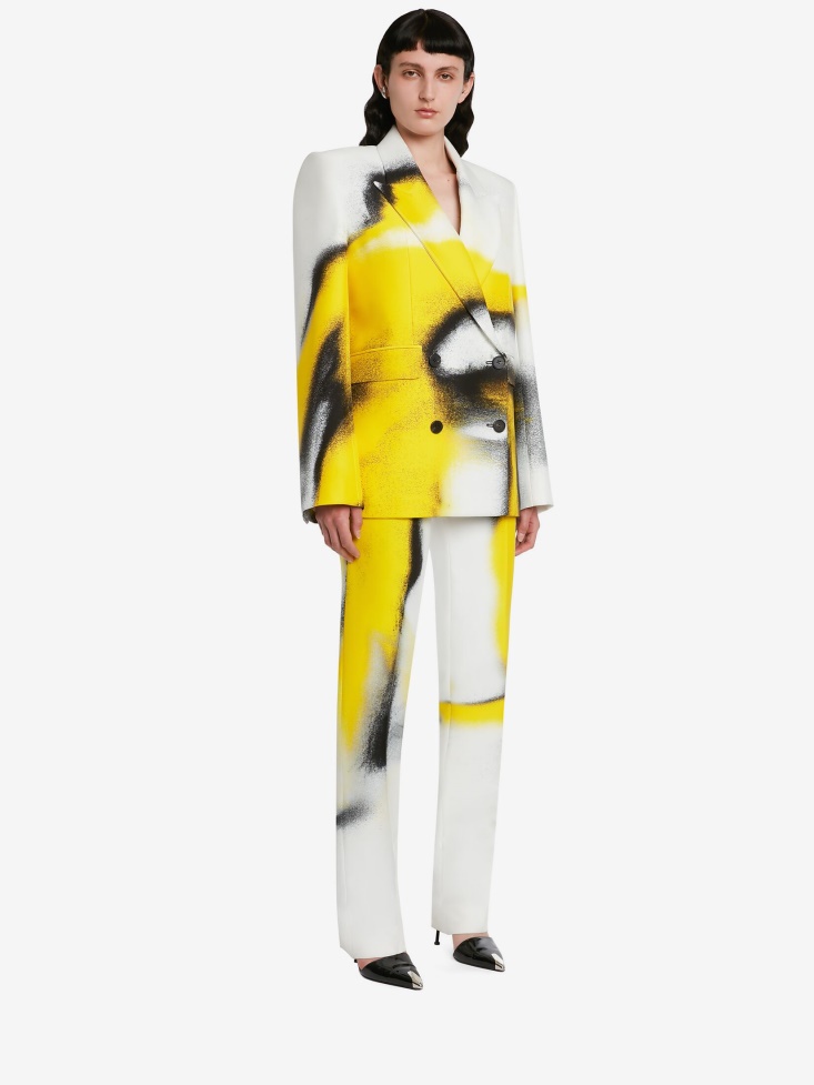 Women's Mushroom Spores Double-Breasted Jacket Fashion Alexander McQueen White/Acid Yellow