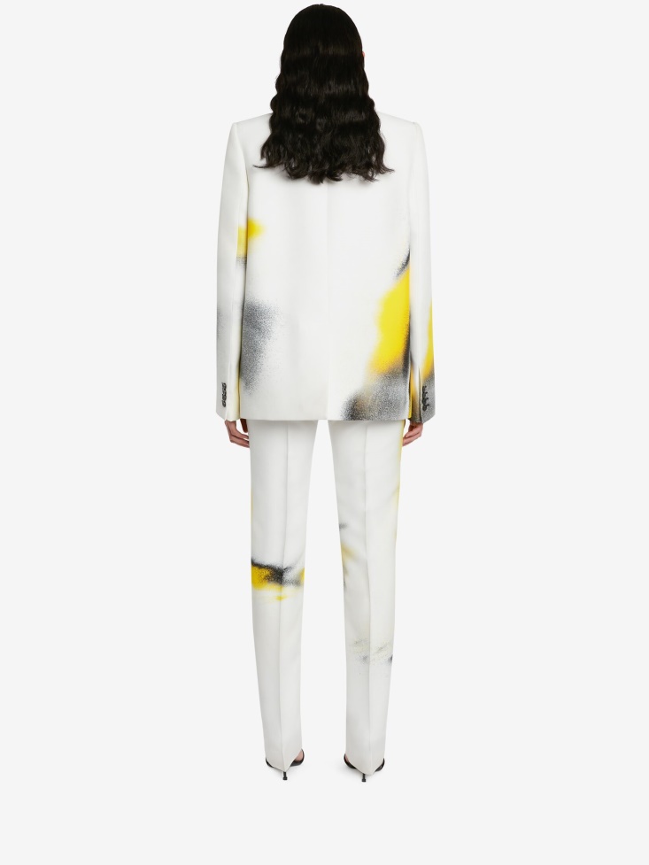 Women's Mushroom Spores Double-Breasted Jacket Fashion Alexander McQueen White/Acid Yellow