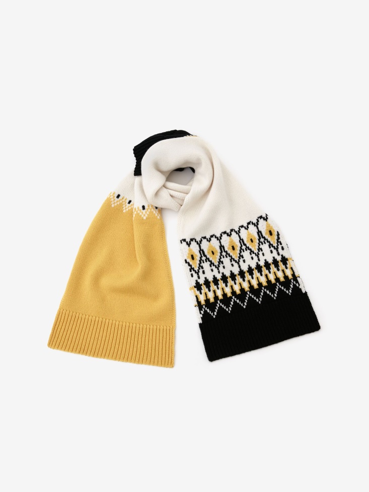 Sun/Black Fashion Alexander McQueen Women's Fair Isle Inspired Asymmetric Patch Scarf