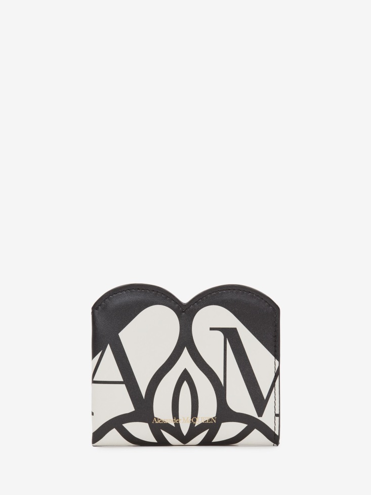 Fashion Alexander McQueen Women's Seal Logo Card Wallet Ivory/Black