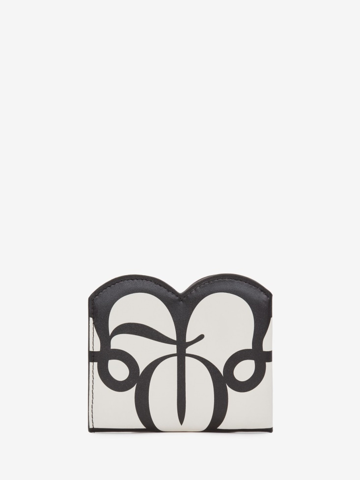 Fashion Alexander McQueen Women's Seal Logo Card Wallet Ivory/Black