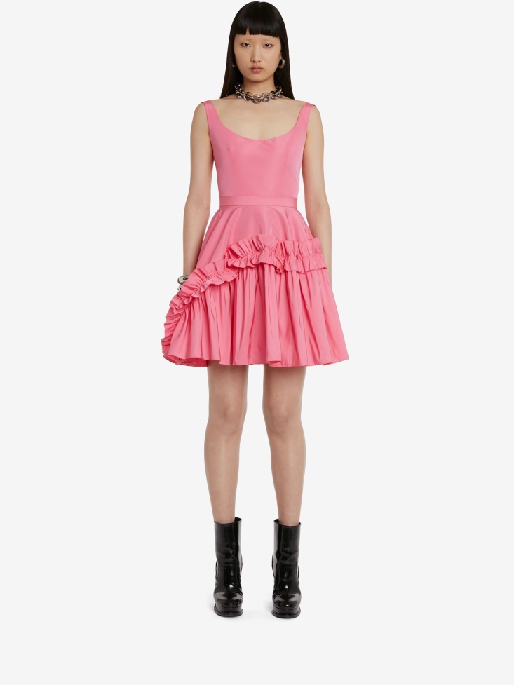 Women's Scoop Neck Mini Dress Sugar Pink Fashion Alexander McQueen