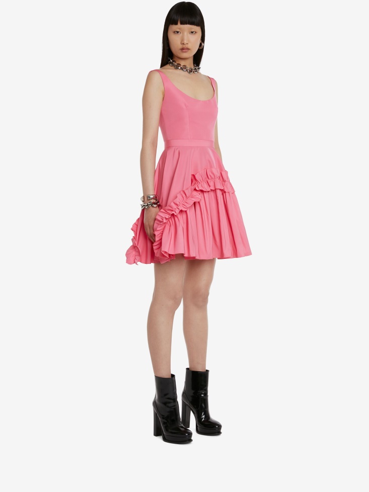 Women's Scoop Neck Mini Dress Sugar Pink Fashion Alexander McQueen