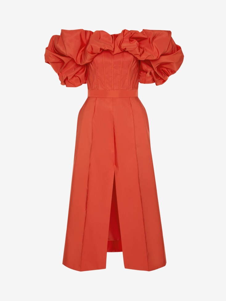 Warm Orange Women's Off-The-Shoulder Corset Dress Fashion Alexander McQueen