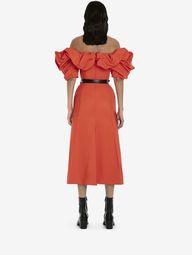 Warm Orange Women's Off-The-Shoulder Corset Dress Fashion Alexander McQueen