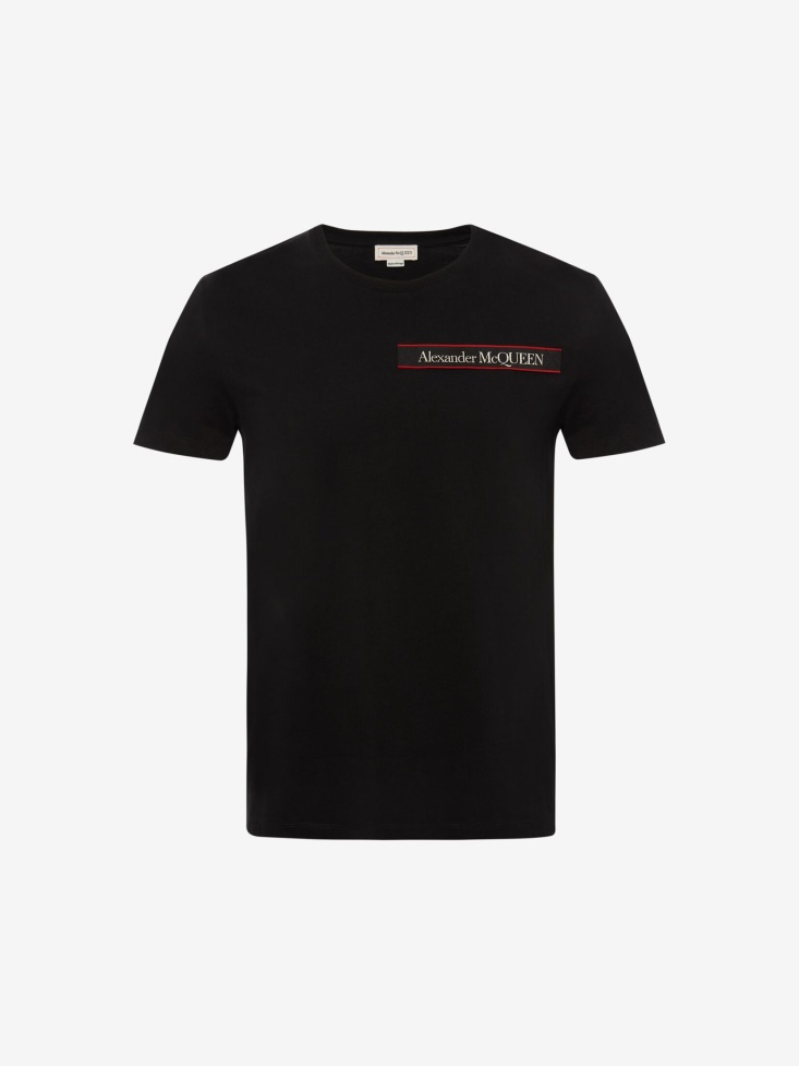 Fashion Alexander McQueen Black Men's Selvedge Logo Tape Detail T-Shirt
