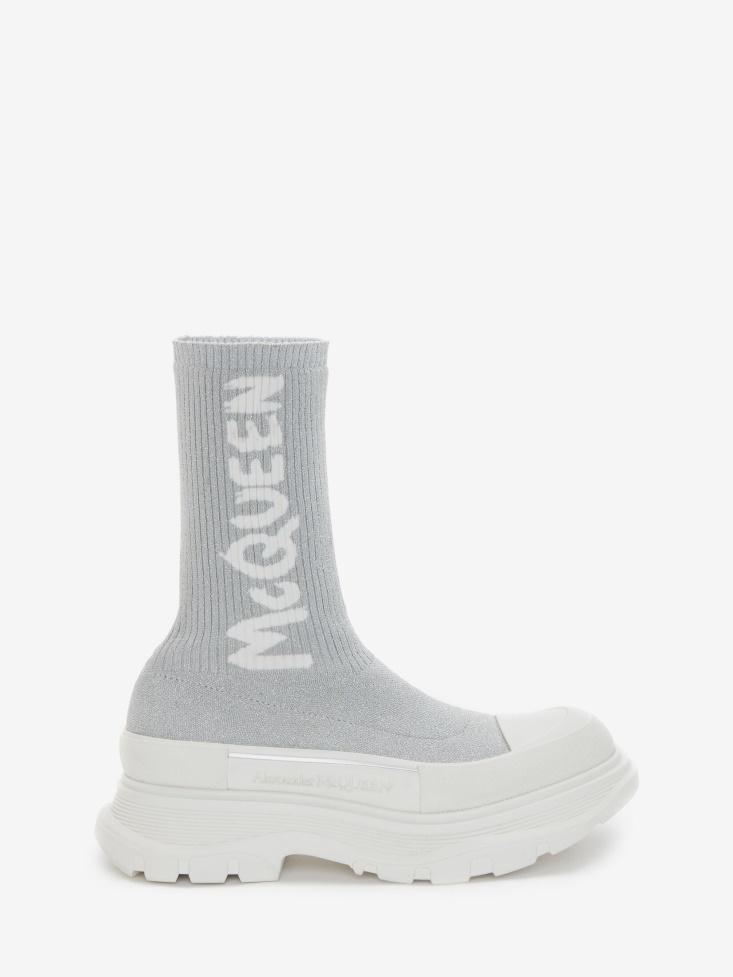 Women's in Graffiti Knit Tread Slick Boot White/Silver Fashion Alexander McQueen