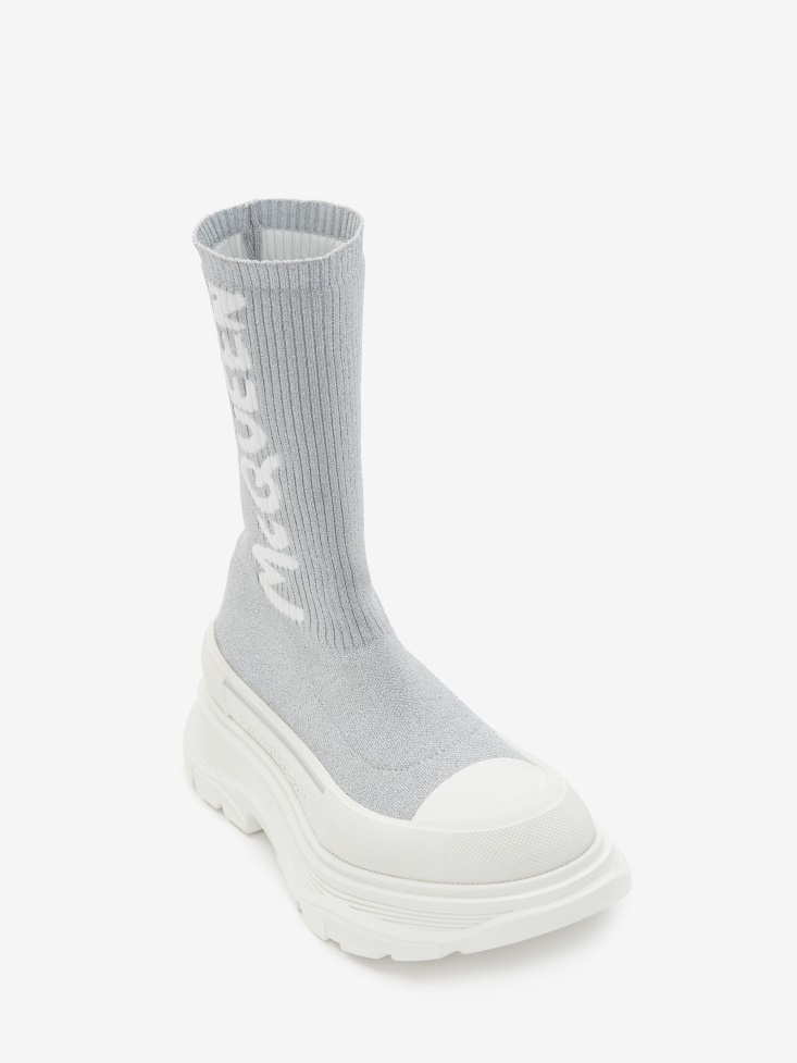 Women's in Graffiti Knit Tread Slick Boot White/Silver Fashion Alexander McQueen