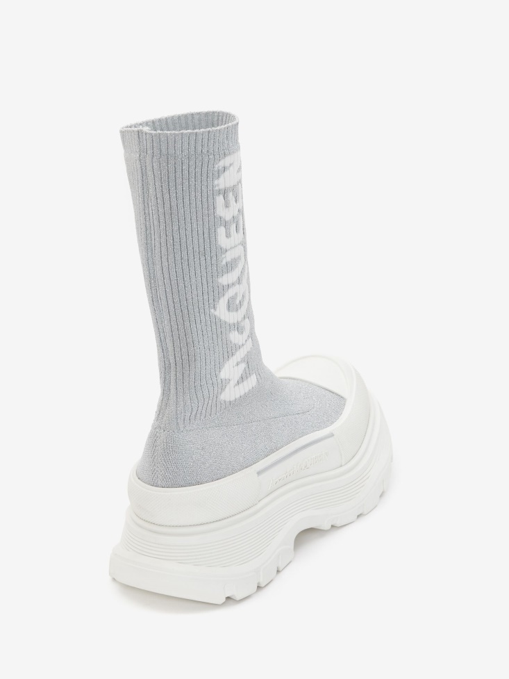 Women's in Graffiti Knit Tread Slick Boot White/Silver Fashion Alexander McQueen