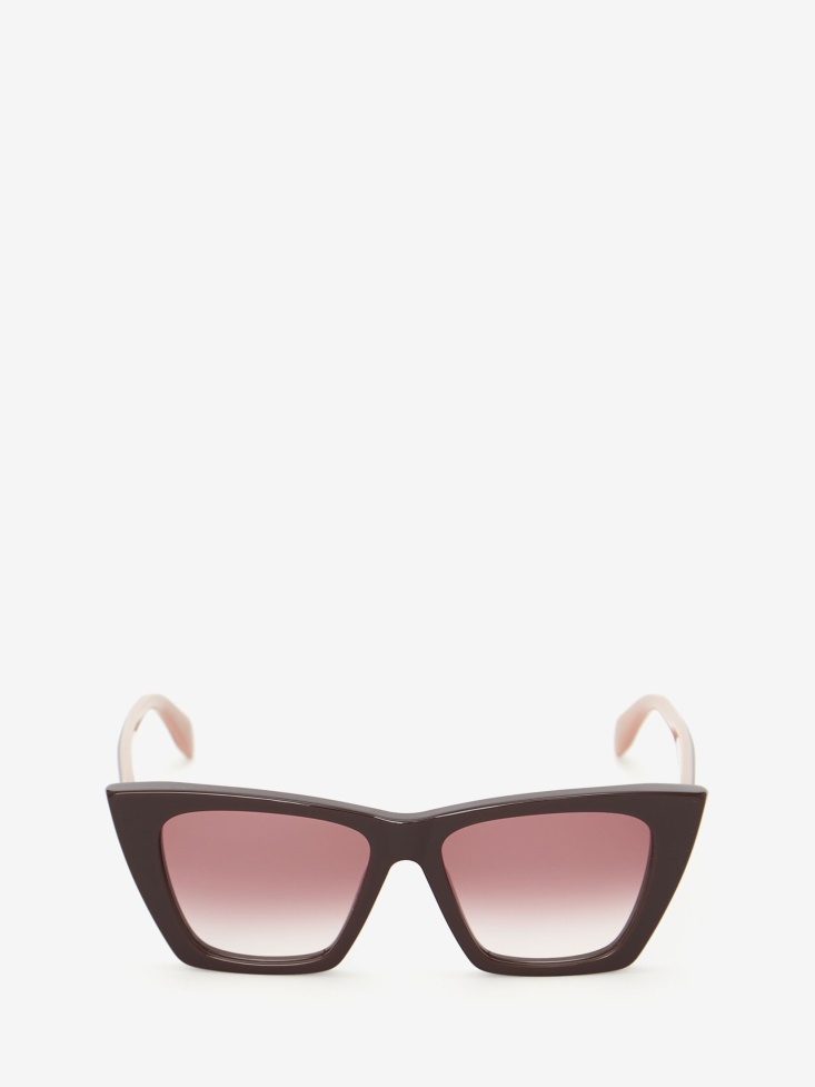 Burgundy Women's Selvedge Cat-Eye Sunglasses Fashion Alexander McQueen