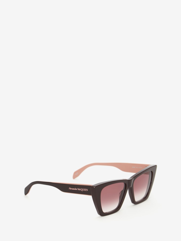 Burgundy Women's Selvedge Cat-Eye Sunglasses Fashion Alexander McQueen