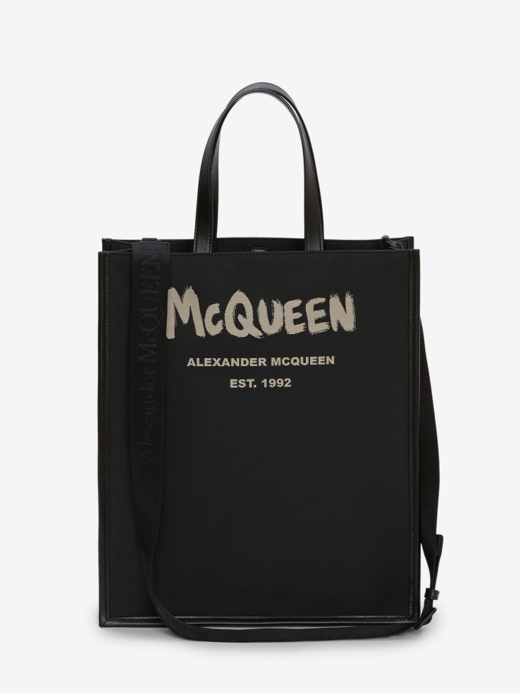 Fashion Alexander McQueen Men's in Graffiti Edge Tote Black/Off White