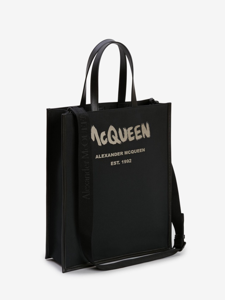 Fashion Alexander McQueen Men's in Graffiti Edge Tote Black/Off White