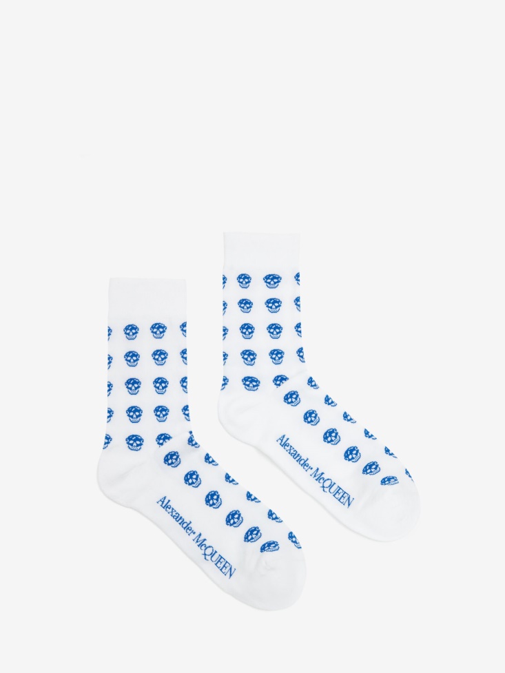 Off White/Blue Men's Short Skull Socks Fashion Alexander McQueen