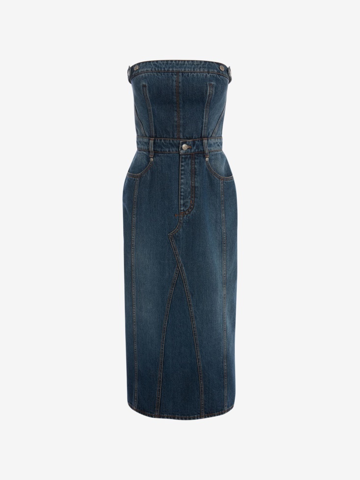 Fashion Alexander McQueen Women's Bustier Pencil Dress Denim