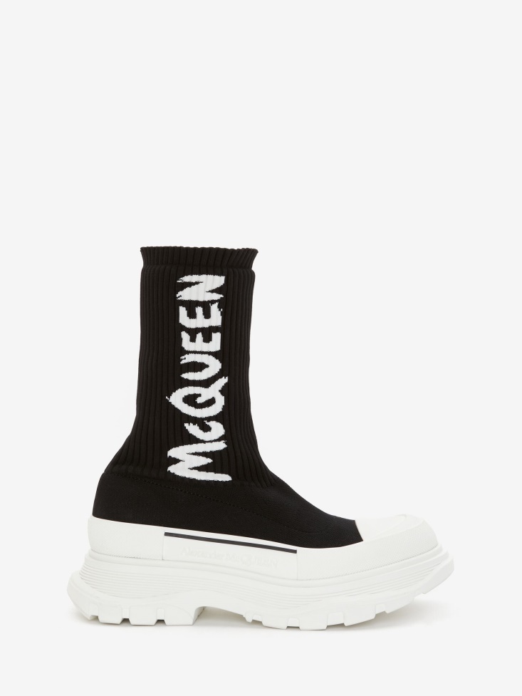 Black/White Fashion Alexander McQueen Women's in Graffiti Knit Tread Slick Boot