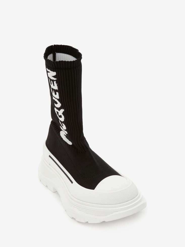 Black/White Fashion Alexander McQueen Women's in Graffiti Knit Tread Slick Boot