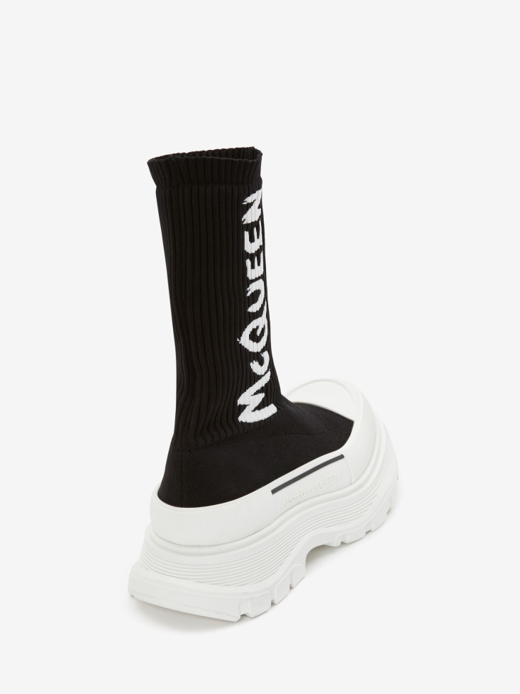 Black/White Fashion Alexander McQueen Women's in Graffiti Knit Tread Slick Boot