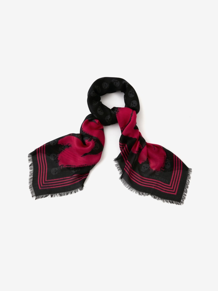 Fashion Alexander McQueen Women's in Graffiti Biker Skull Scarf Black