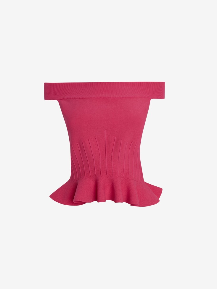 Bobby Pink Women's Off-The-Shoulder Peplum Knit Top Fashion Alexander McQueen