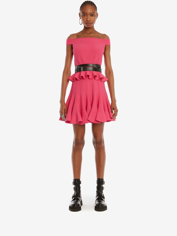 Bobby Pink Women's Off-The-Shoulder Peplum Knit Top Fashion Alexander McQueen
