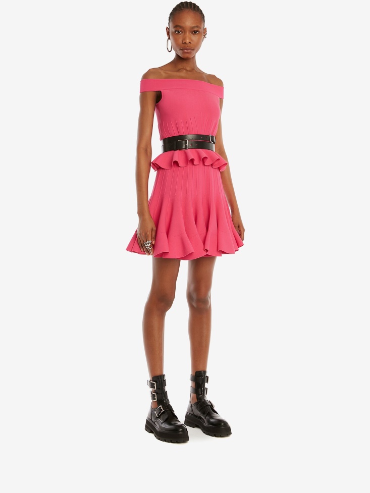 Bobby Pink Women's Off-The-Shoulder Peplum Knit Top Fashion Alexander McQueen