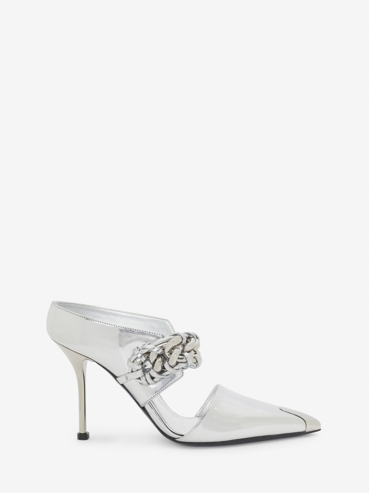 Fashion Alexander McQueen Punk Chain Mule Silver