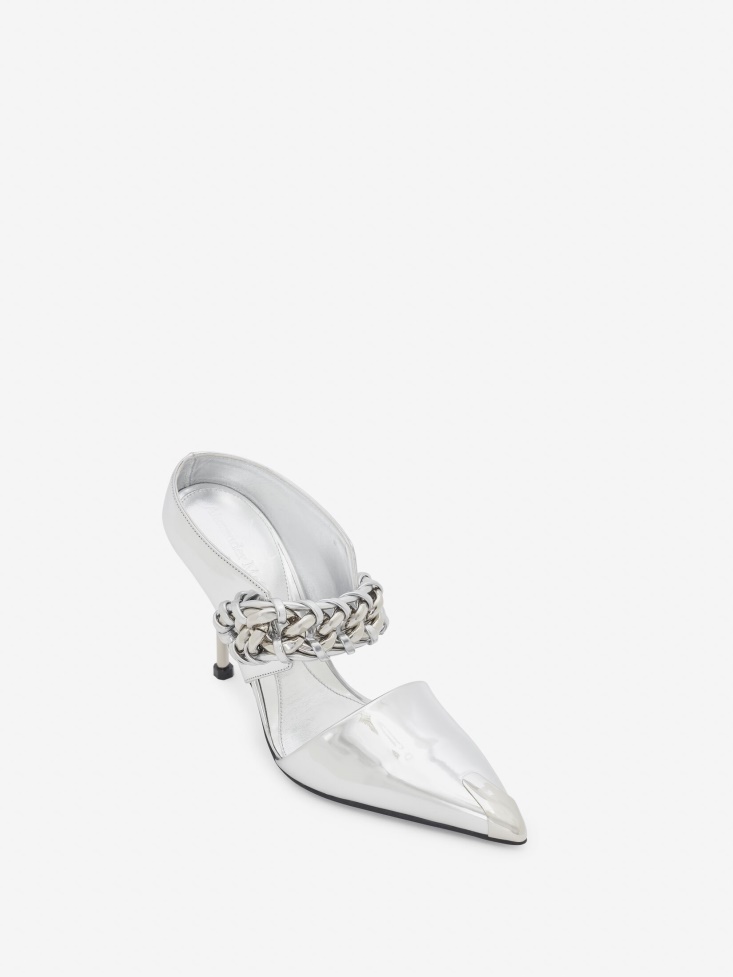 Fashion Alexander McQueen Punk Chain Mule Silver