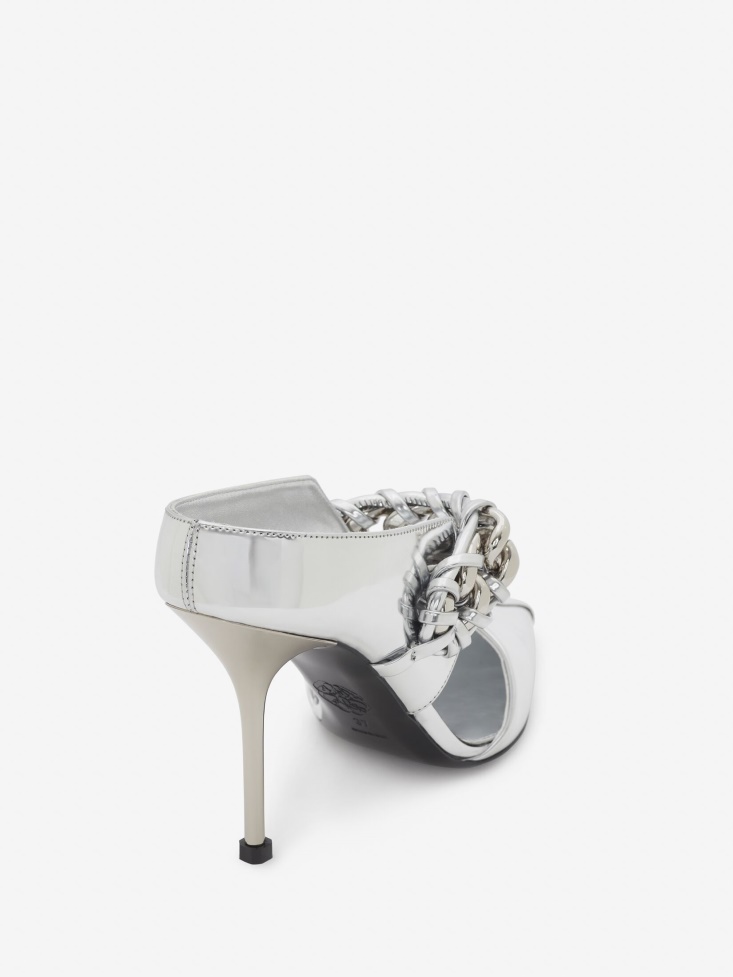 Fashion Alexander McQueen Punk Chain Mule Silver