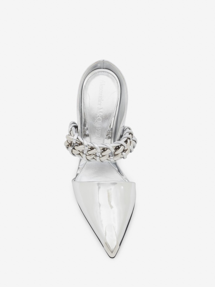 Fashion Alexander McQueen Punk Chain Mule Silver