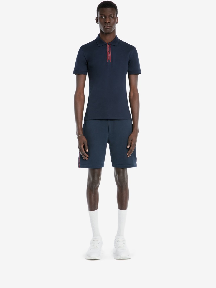 Ink Blue Fashion Alexander McQueen Men's Selvedge Logo Tape Polo Shirt