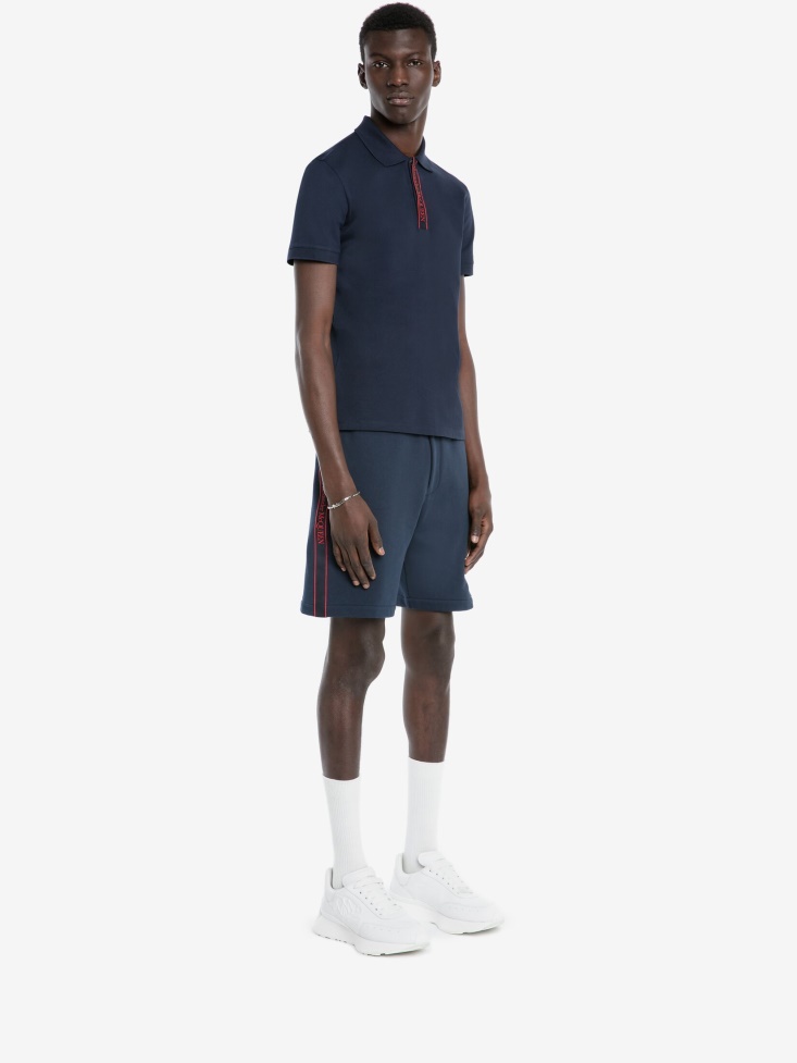 Ink Blue Fashion Alexander McQueen Men's Selvedge Logo Tape Polo Shirt