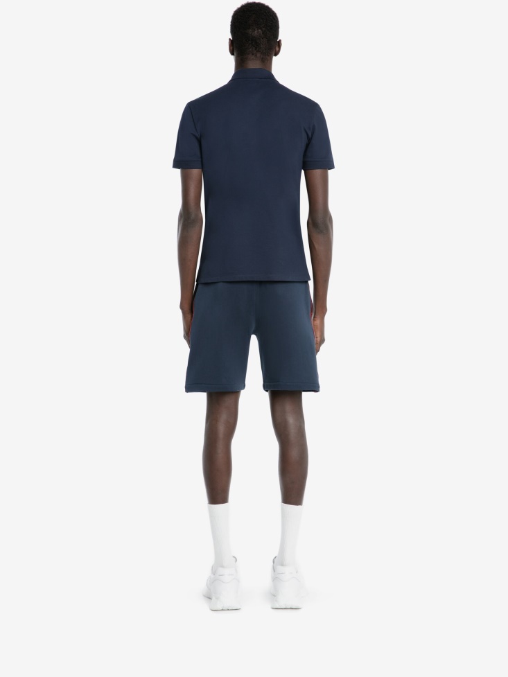Ink Blue Fashion Alexander McQueen Men's Selvedge Logo Tape Polo Shirt