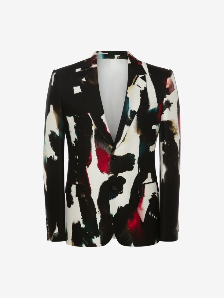 Fashion Alexander McQueen Multicolour Men's Watercolour Graffiti Single-Breasted Jacket