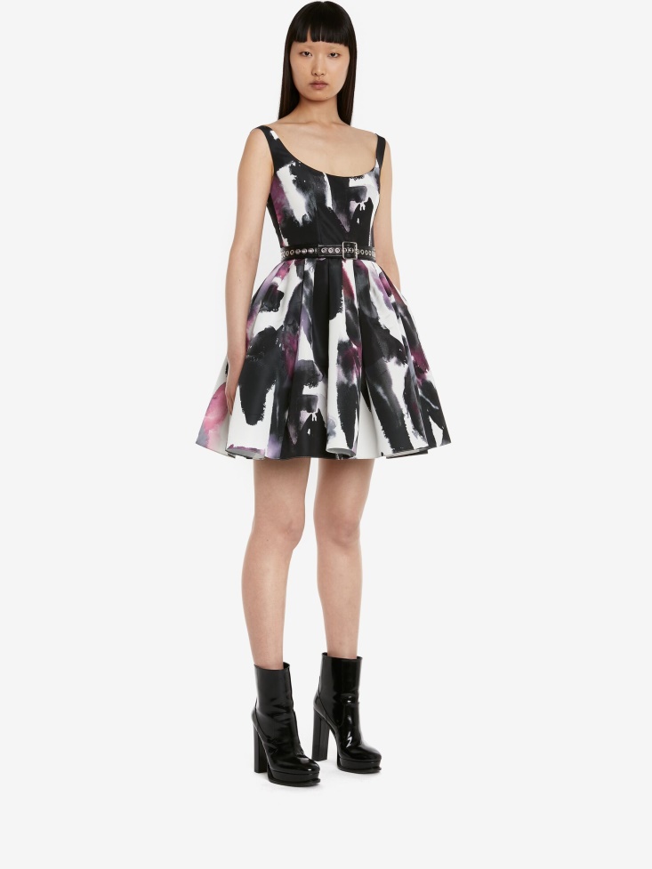Women's Watercolour Graffiti Mini Dress White/Multicolour Fashion Alexander McQueen