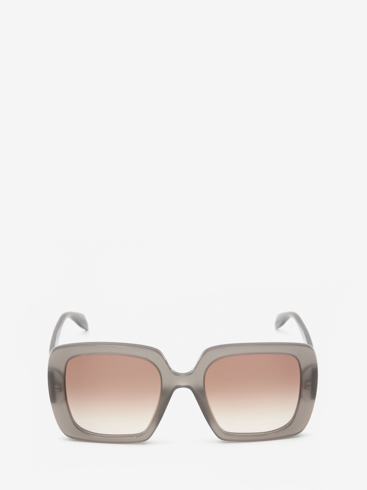 Taupe Women's Seal Logo Square Sunglasses Fashion Alexander McQueen