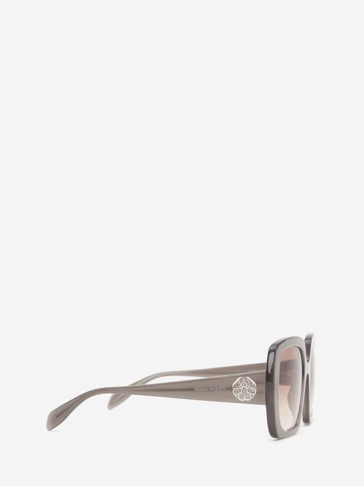 Taupe Women's Seal Logo Square Sunglasses Fashion Alexander McQueen