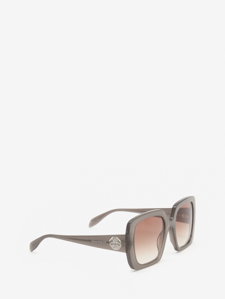 Taupe Women's Seal Logo Square Sunglasses Fashion Alexander McQueen