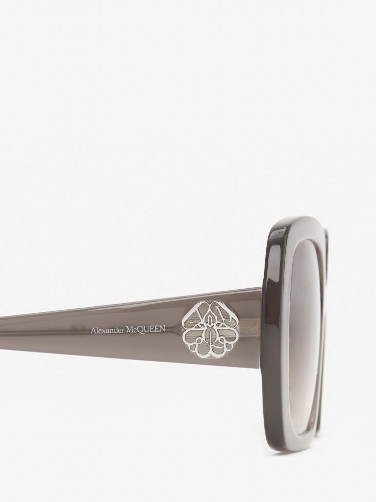 Taupe Women's Seal Logo Square Sunglasses Fashion Alexander McQueen