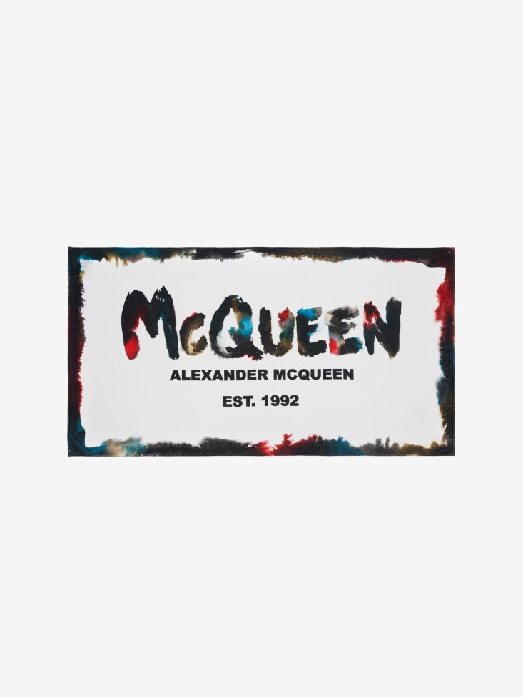 Fashion Alexander McQueen Men's Watercolour Graffiti Beach Towel White/Multicolour