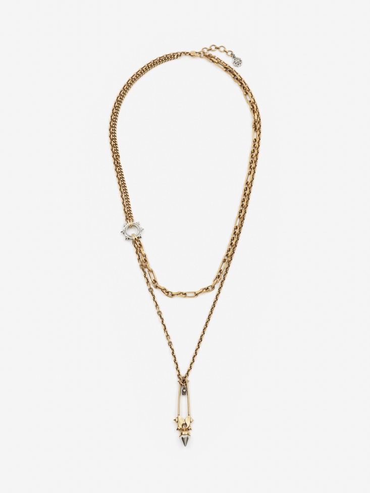 Women's Punk Stud Safety Pin Necklace Antique Gold Fashion Alexander McQueen