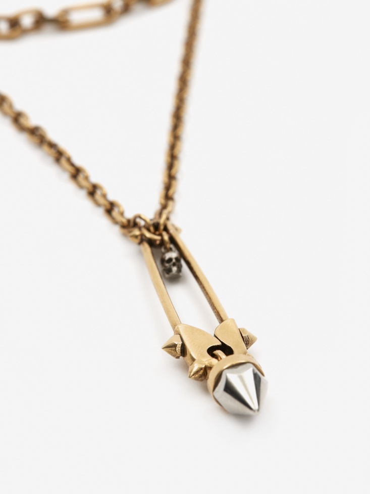 Women's Punk Stud Safety Pin Necklace Antique Gold Fashion Alexander McQueen