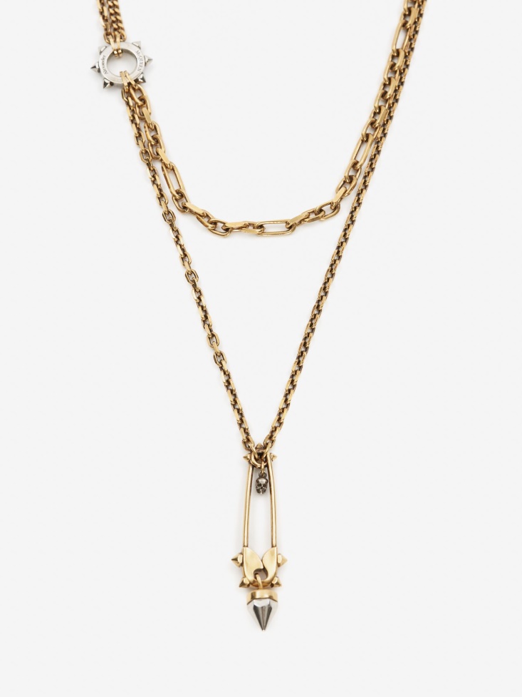 Women's Punk Stud Safety Pin Necklace Antique Gold Fashion Alexander McQueen