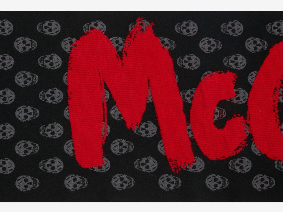 Black/Red Men's in Graffiti Skull Hybrid Scarf Fashion Alexander McQueen
