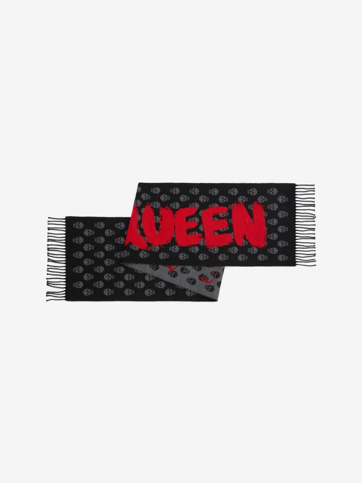 Black/Red Men's in Graffiti Skull Hybrid Scarf Fashion Alexander McQueen