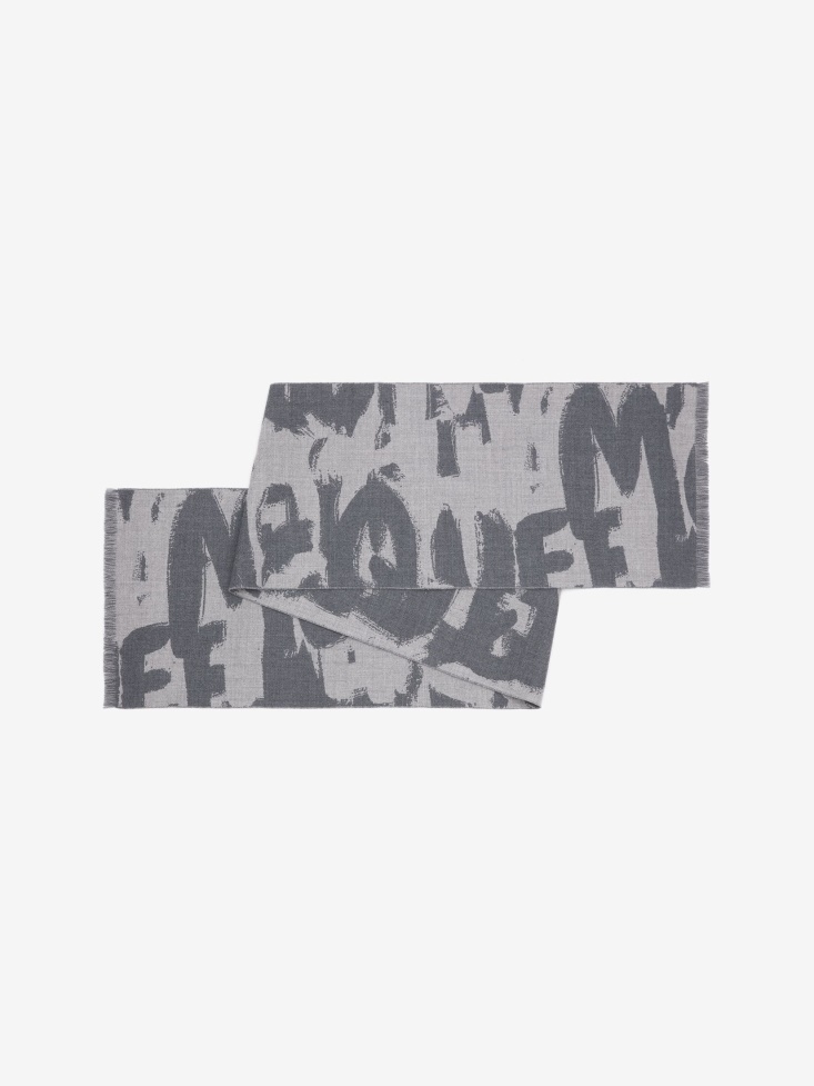 Men's in Graffiti Scarf Fashion Alexander McQueen Graphite