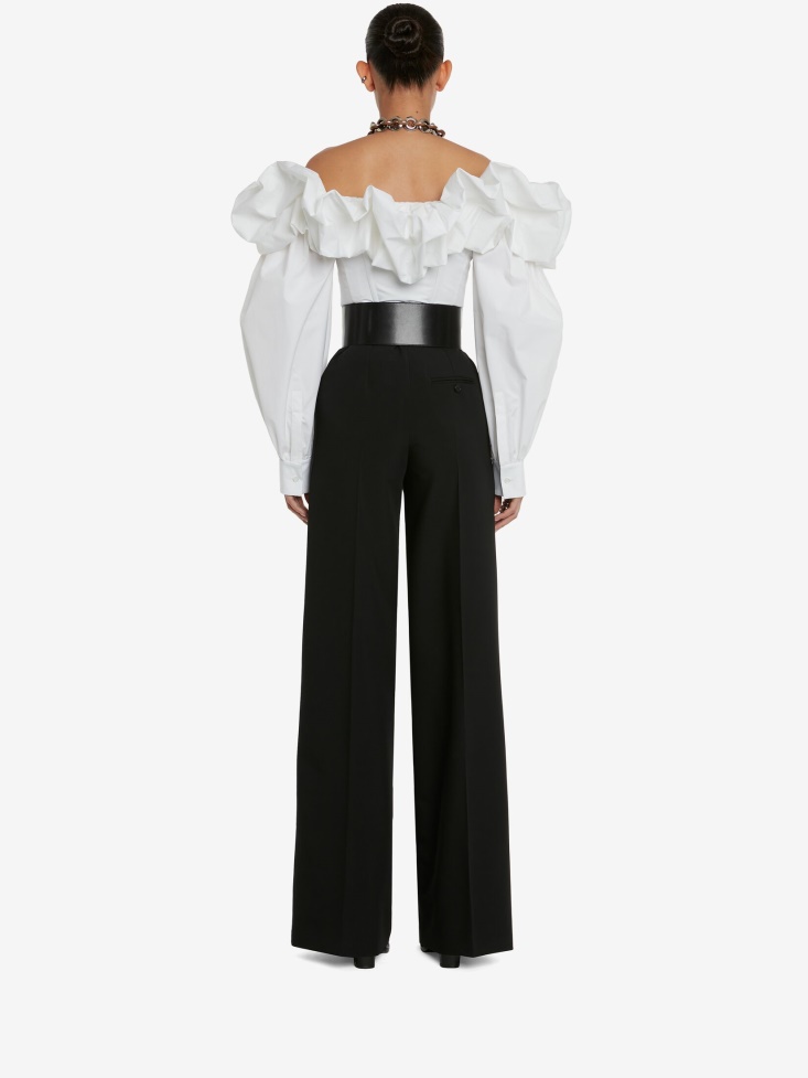 Optical White Fashion Alexander McQueen Women's Off-The-Shoulder Cocoon Sleeve Shirt