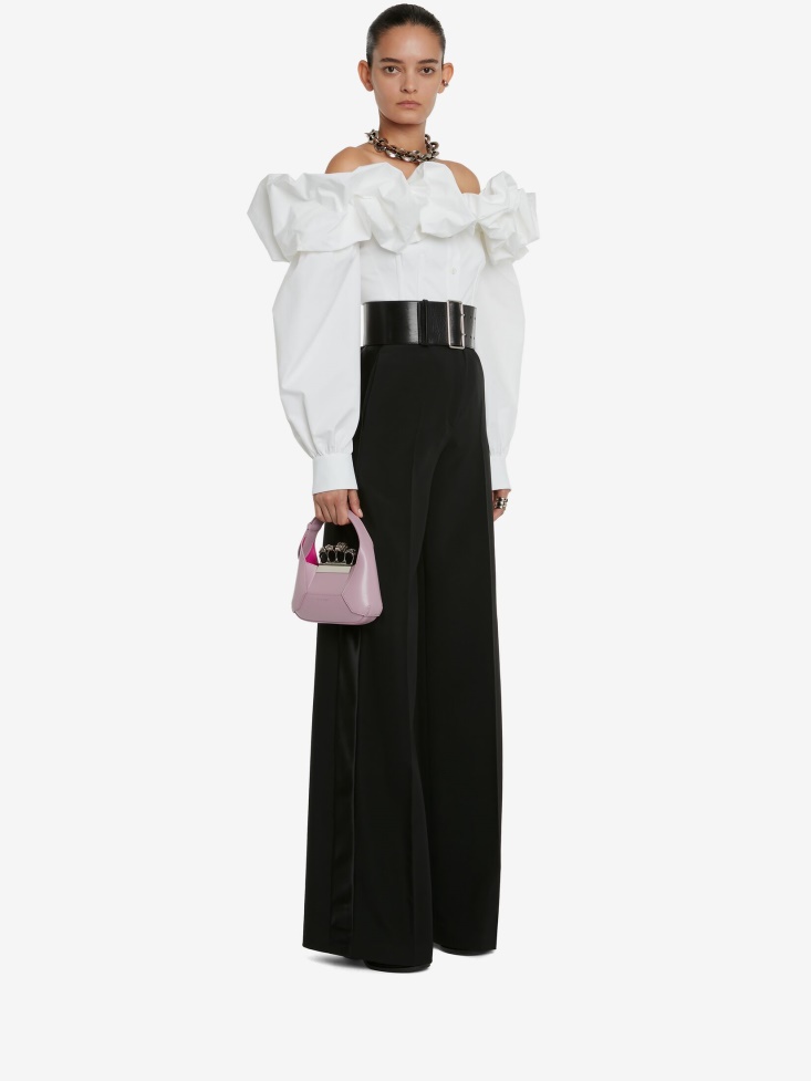 Optical White Fashion Alexander McQueen Women's Off-The-Shoulder Cocoon Sleeve Shirt