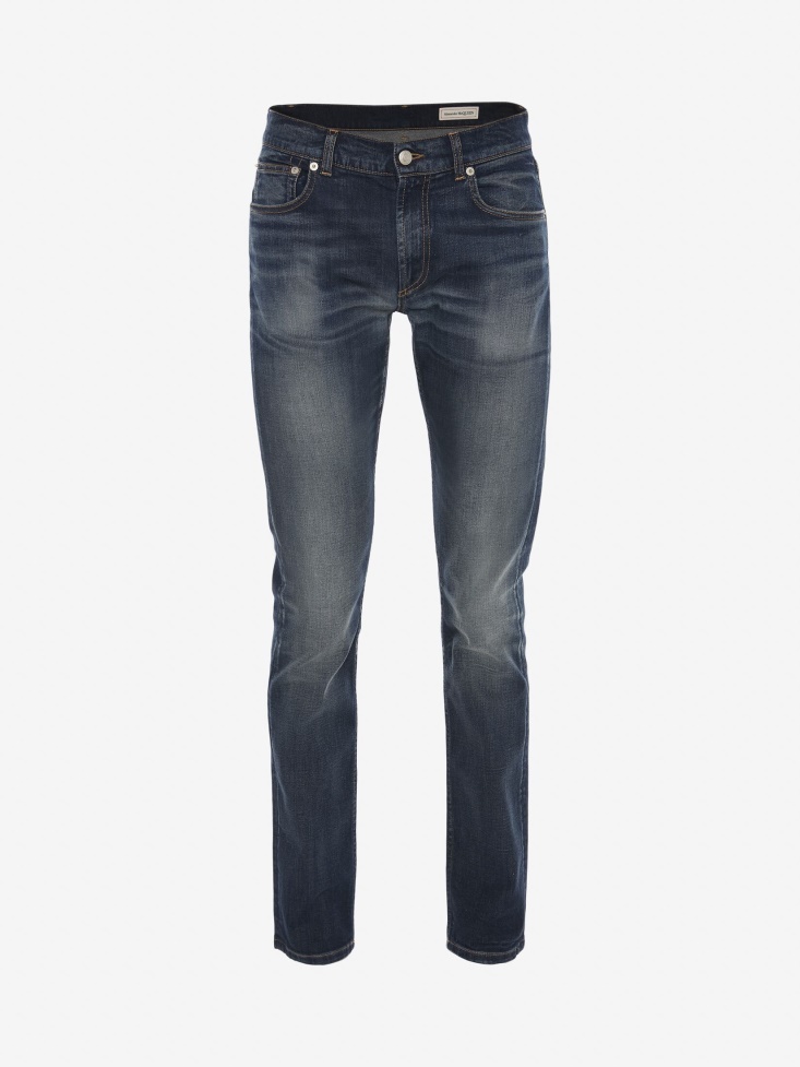 Fashion Alexander McQueen Washed Blue Men's in Graffiti Denim Jeans
