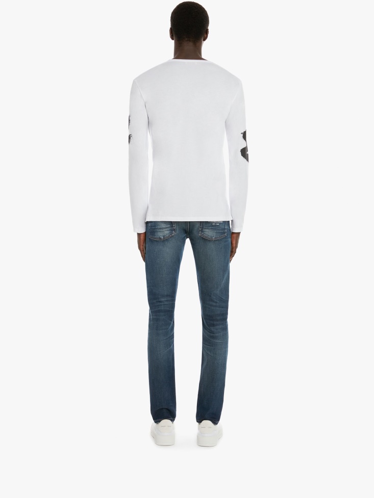 Fashion Alexander McQueen Washed Blue Men's in Graffiti Denim Jeans